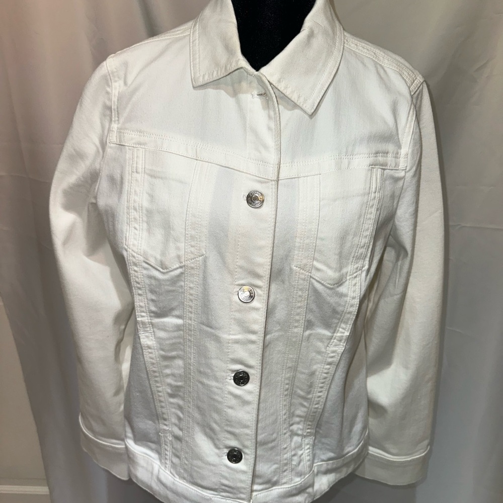 Chico's White Jean Jacket with Structured Shoulders